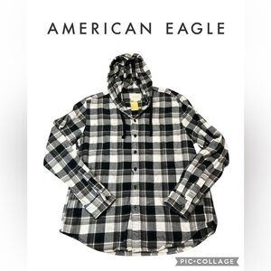 American Eagle Outfitters Plaid Flannel Hoodie Shirt with Pockets